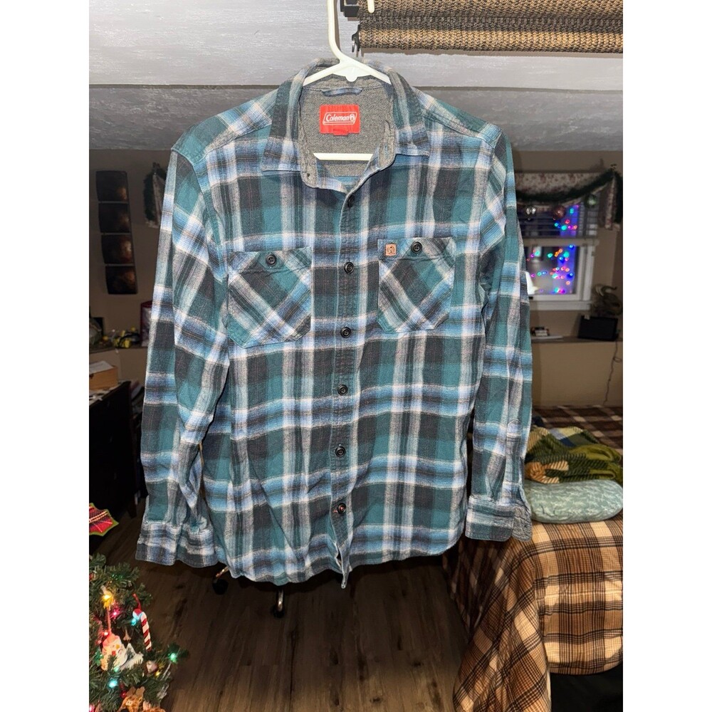 Men’s Plaid Flannel Button Down Shirt Size Medium Blue